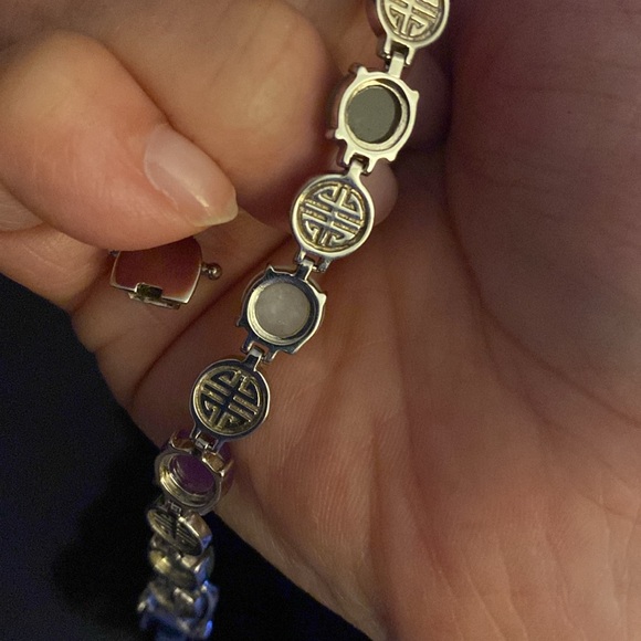 Marked 925 Sterling Silver PAJ JOY Jade bracelet Vintage - Picture 8 of 8